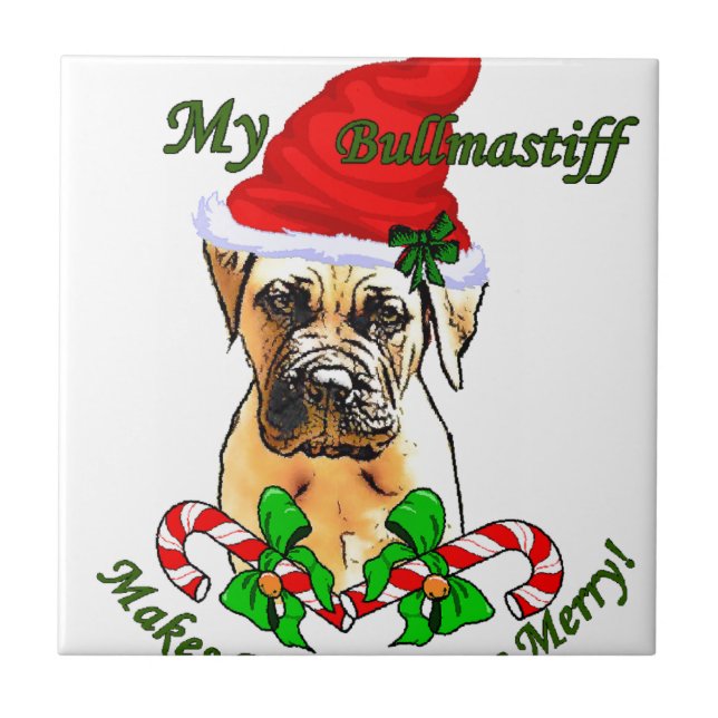 Bullmastiff Christmas Fliese (Vorderseite)