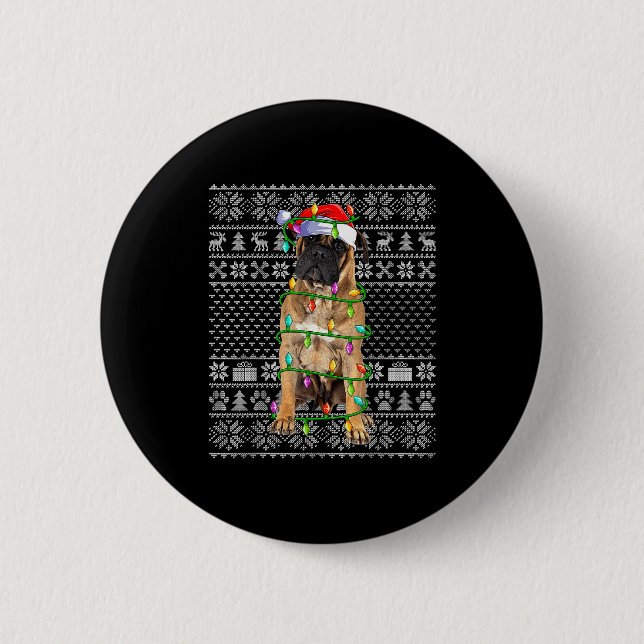 Bullmastiff Christmas Lights Ugly Sweater Funny Pe Button (Vorderseite)
