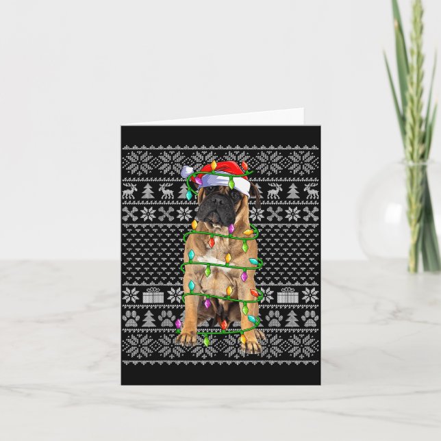 Bullmastiff Christmas Lights Ugly Sweater Funny Pe Karte (Vorderseite)