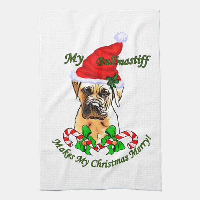 Bullmastiff Christmas Merry Geschirrtuch (Vertikal)