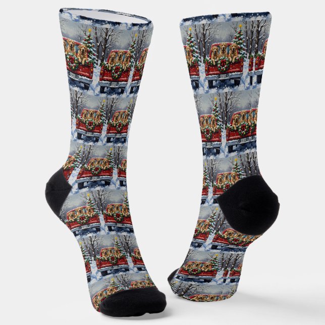 Bullmastiff Christmas Red Truck Holiday Socken (Gewinkelt)