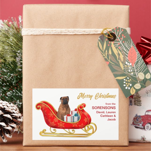 Bullmastiff Dog Christmas Sleigh Rechteckiger Aufkleber (Feiertag)
