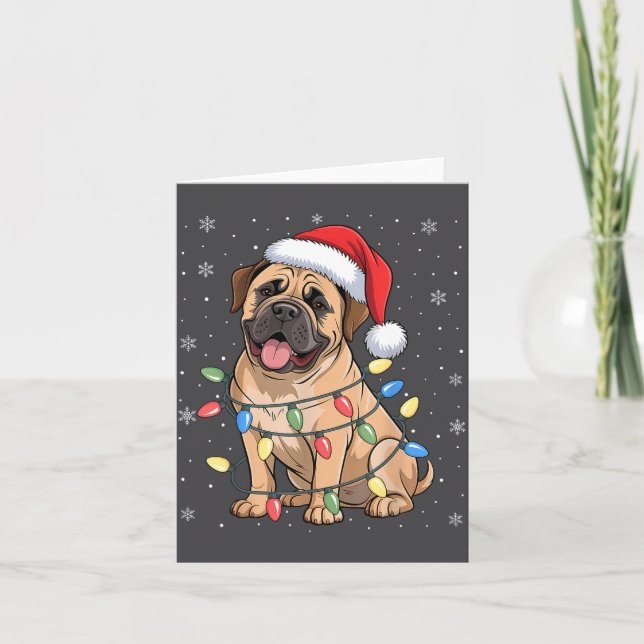 Bullmastiff Dog Christmas Tree Lights Dogs Xmas Pa Karte (Vorderseite)