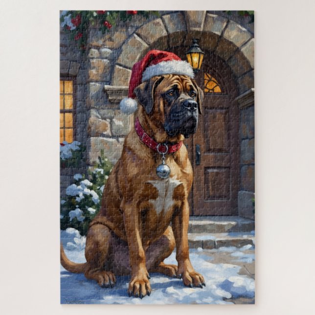 Bullmastiff Dog Guardian of Christmas Manor Art (Vertikal)