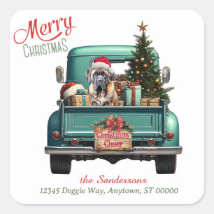 Bullmastiff Dog Retro Truck Weihnachten Quadratischer Aufkleber