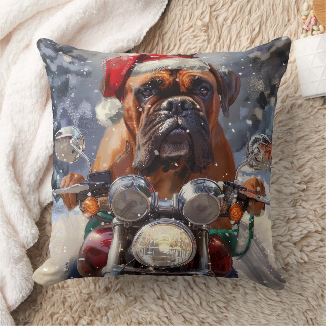 Bullmastiff Dog Riding Motorrad Weihnachten Kissen (Decke)