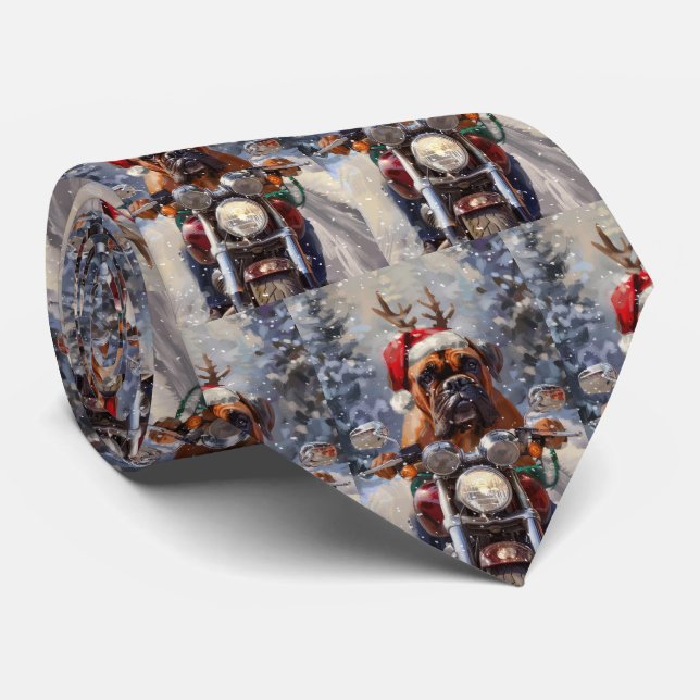 Bullmastiff Dog Riding Motorrad Weihnachten Krawatte (Gerollt)