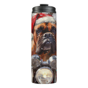Bullmastiff Dog Riding Motorrad Weihnachten Thermosbecher