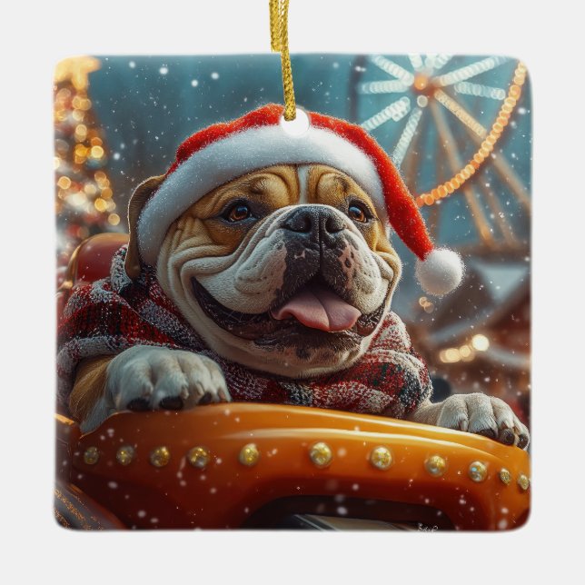 Bullmastiff Dog Roller Untersetzer Weihnachten Keramikornament (Vorderseite)