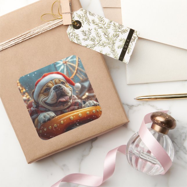 Bullmastiff Dog Roller Untersetzer Weihnachten Quadratischer Aufkleber (Schenken)