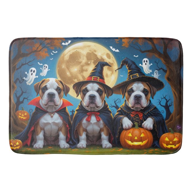 Bullmastiff Dogs Pumpkin Halloween Funny Badematte (Vorderseite)