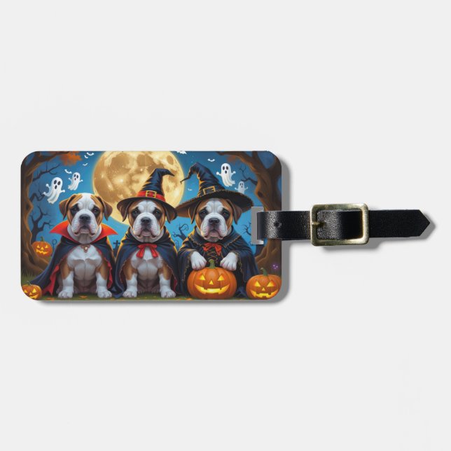 Bullmastiff Dogs Pumpkin Halloween Funny Gepäckanhänger (Vorderseite horizontal)