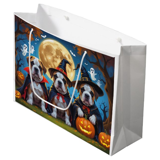 Bullmastiff Dogs Pumpkin Halloween Funny Große Geschenktüte (Vorderseite Schrägansicht)