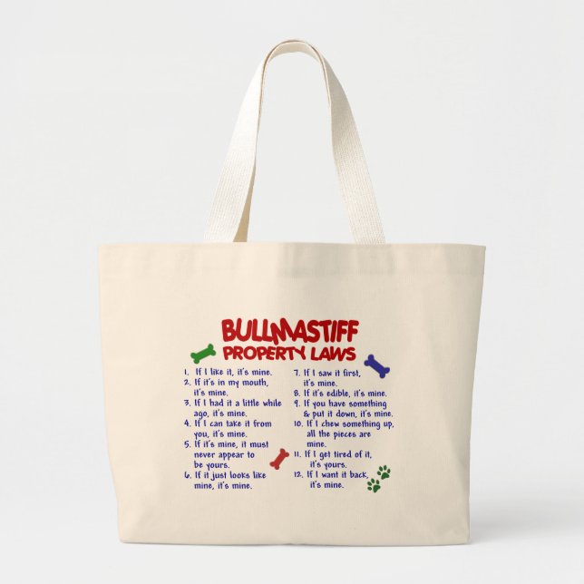 BULLMASTIFF Eigentums-Gesetze 2 Jumbo Stoffbeutel (Vorne)