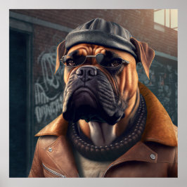 Bullmastiff Hipster Doster Poster