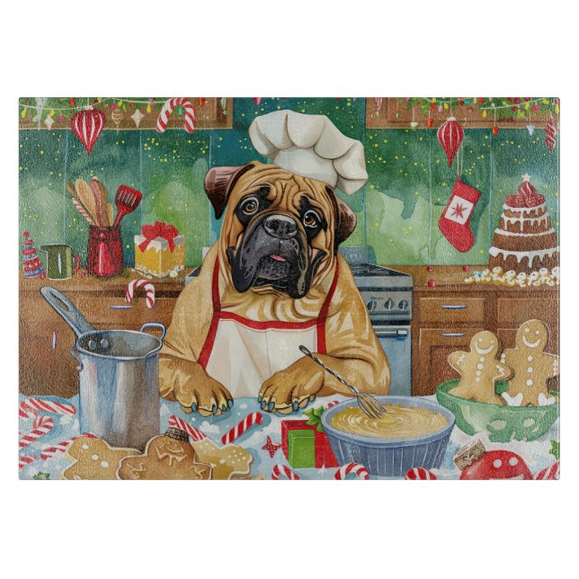 Bullmastiff Holiday Baking: Festliche Weihnachten Schneidebrett (Vorderseite)