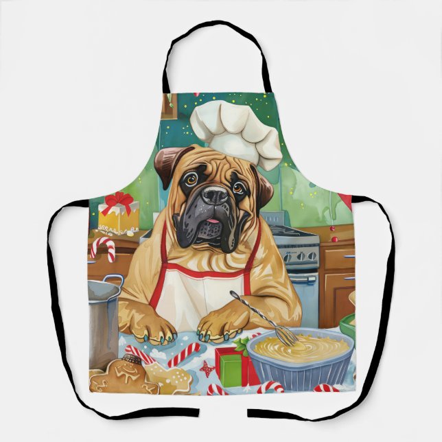 Bullmastiff Holiday Baking: Festliche Weihnachten Schürze (Vorderseite)
