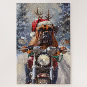 Bullmastiff-Hund fährt Motorrad Weihnachten