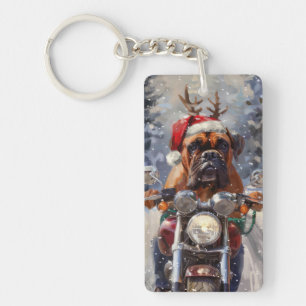 Bullmastiff-Hund fährt Motorrad Weihnachten Schlüsselanhänger