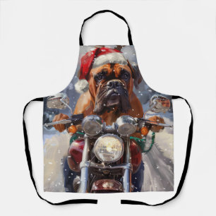 Bullmastiff-Hund fährt Motorrad Weihnachten Schürze