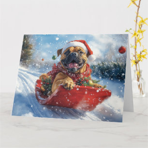 Bullmastiff-Hund im Schlitten Lass es schneien Wei Karte
