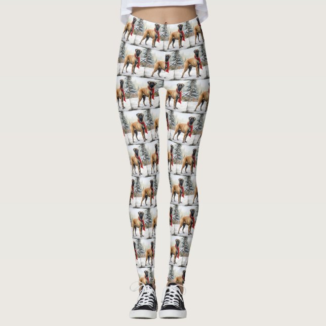 Bullmastiff Hund im Schnee Weihnachten Leggings (Vorderseite)