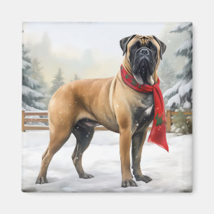 Bullmastiff-Hund im Schnee Weihnachten Magnet
