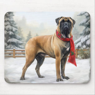 Bullmastiff-Hund im Schnee Weihnachten Mousepad