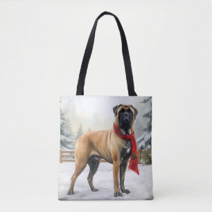 Bullmastiff-Hund im Schnee Weihnachten Tasche