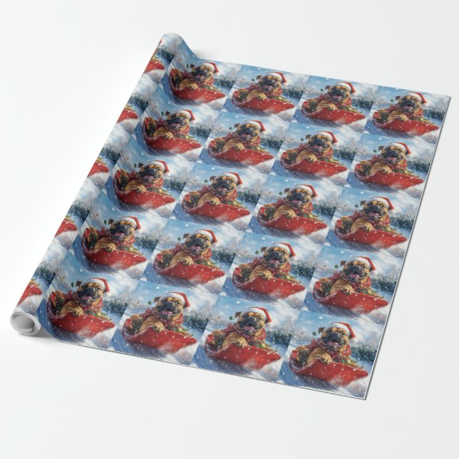Bullmastiff Hund in Sledge Let it Schnee Weihnacht Geschenkpapier (Ungerollt)