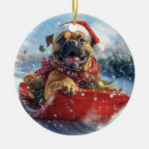 Bullmastiff Hund in Sledge Let it Schnee Weihnacht Keramik Ornament