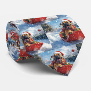 Bullmastiff Hund in Sledge Let it Schnee Weihnacht Krawatte