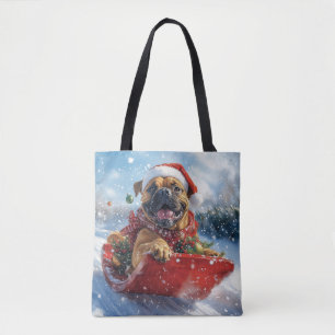 Bullmastiff Hund in Sledge Let it Schnee Weihnacht Tasche