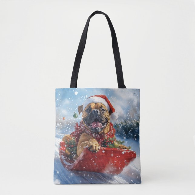 Bullmastiff Hund in Sledge Let it Schnee Weihnacht Tasche (Vorderseite)