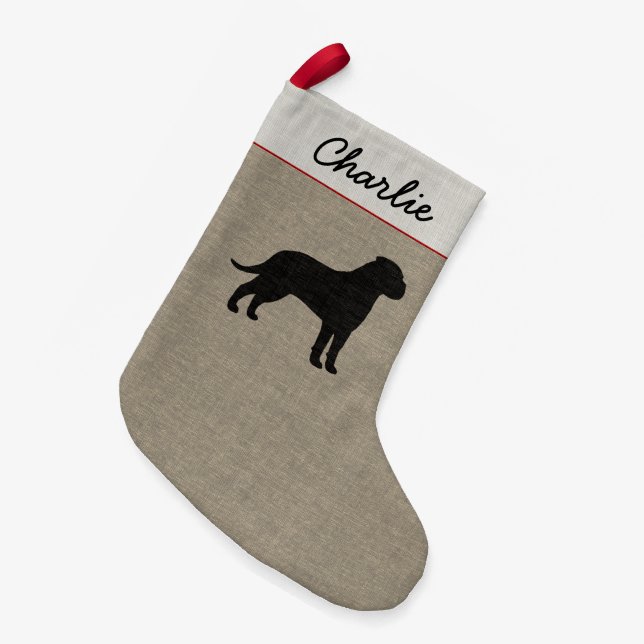Bullmastiff Hund Silhouette Imitats Linen Holiday Kleiner Weihnachtsstrumpf (Vorderansicht (hängend))