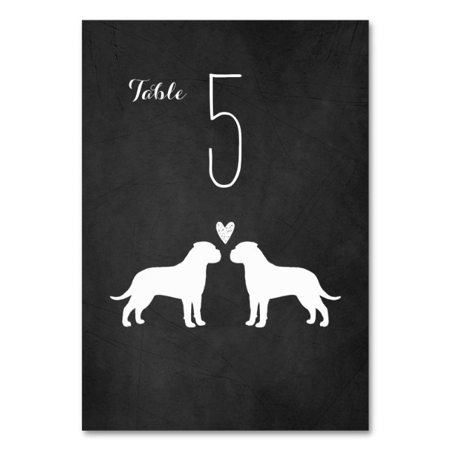 Bullmastiff Hunde Silhouetten Hochzeitsempfang Tischnummer (Vorderseite)