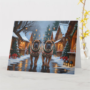 Bullmastiff Hunde Weihnachtsschnee Urlaub Karte