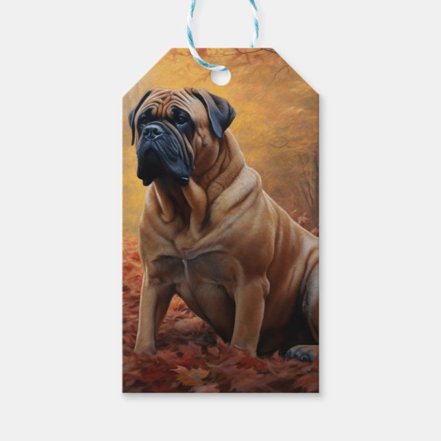 Bullmastiff im Herbst Leaves Fall Inspiriert Geschenkanhänger (Vorderseite)