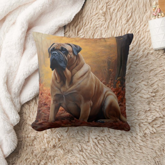 Bullmastiff im Herbst Leaves Fall Inspiriert Kissen (Decke)