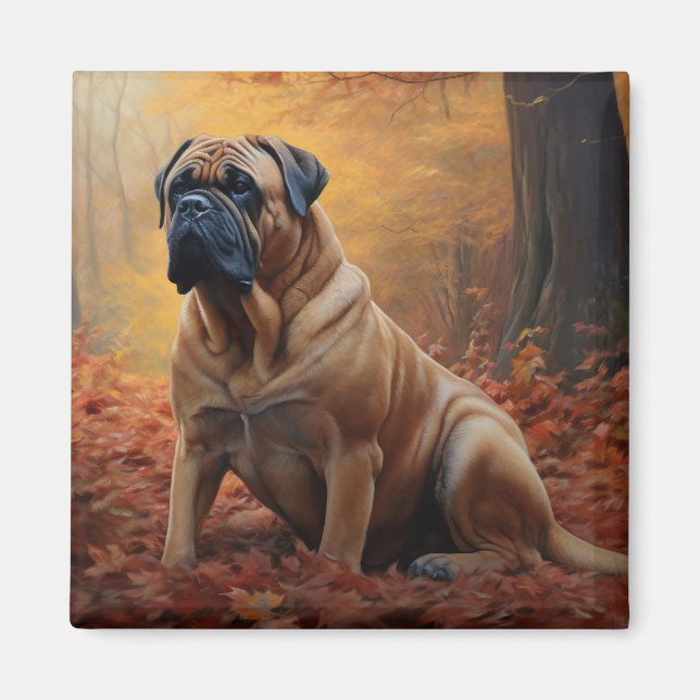 Bullmastiff im Herbst Leaves Fall Inspiriert Magnet (Vorne)
