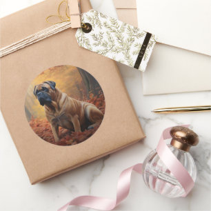 Bullmastiff im Herbst Leaves Fall Inspiriert Runder Aufkleber