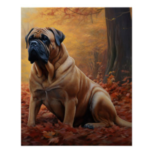 Bullmastiff im Herbstlaubfall inspiriert Poster