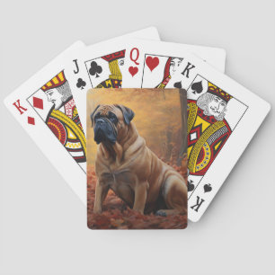 Bullmastiff im Herbstlaubfall inspiriert Spielkarten