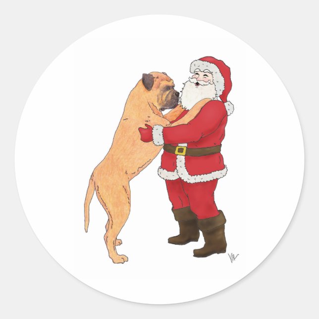 Bullmastiff Jowly Christmas Gruß Runder Aufkleber (Vorderseite)