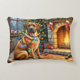 Bullmastiff-Kamin mit Weihnachtslichtern Dekokissen