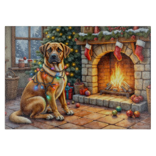 Bullmastiff-Kamin mit Weihnachtslichtern Schneidebrett