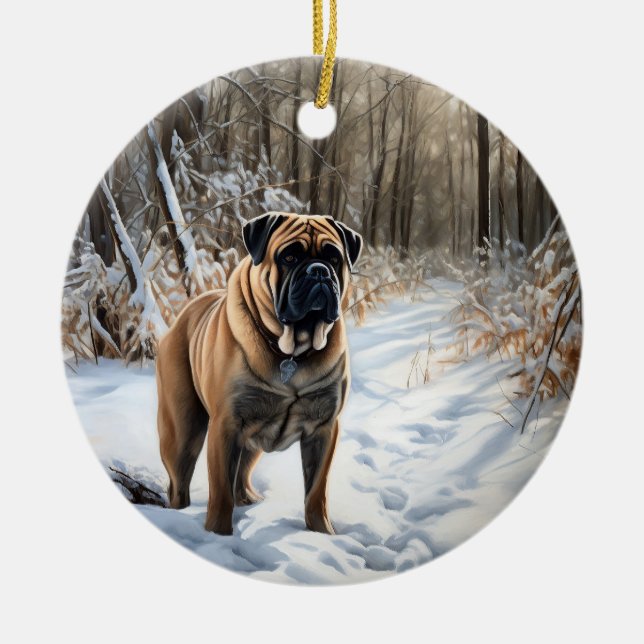 Bullmastiff Let It Schnee Weihnachten Keramik Ornament (Vorne)