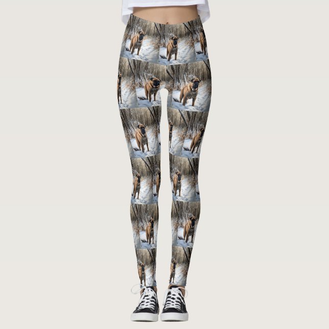 Bullmastiff Let It Schnee Weihnachten Leggings (Vorderseite)