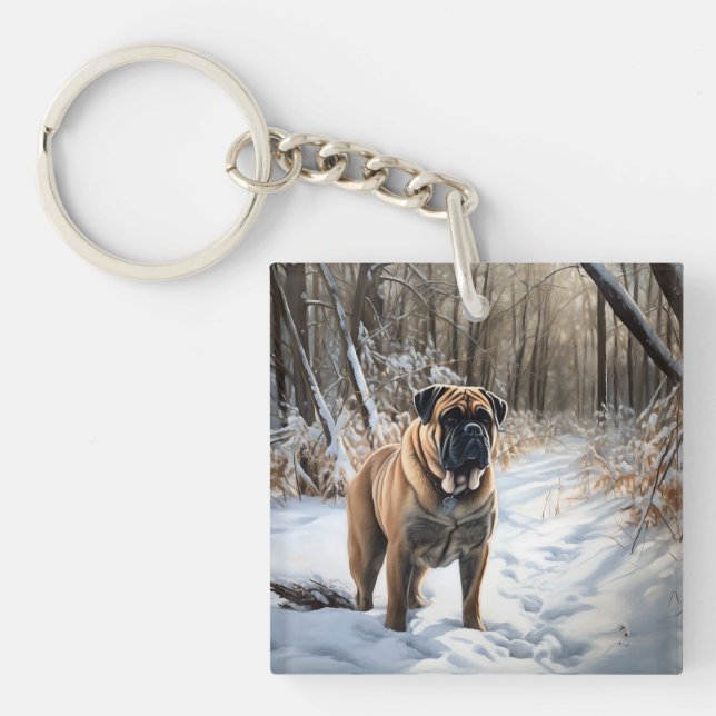 Bullmastiff Let It Schnee Weihnachten Schlüsselanhänger (Vorderseite)