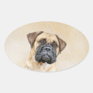 Bullmastiff-Malerei - Niedliche Original Dog Art Ovaler Aufkleber